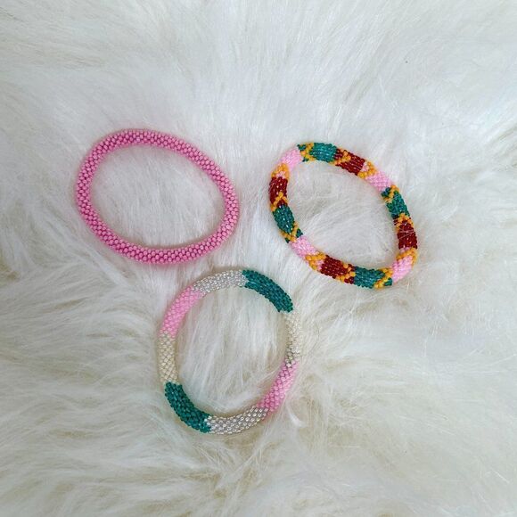 HAND CRAFTED in Nepal Beaded Bracelets (set of 3) #112 - Picture 3 of 4